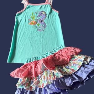 Colorful Ruffled Skort Set with Seahorse Design- Size 10